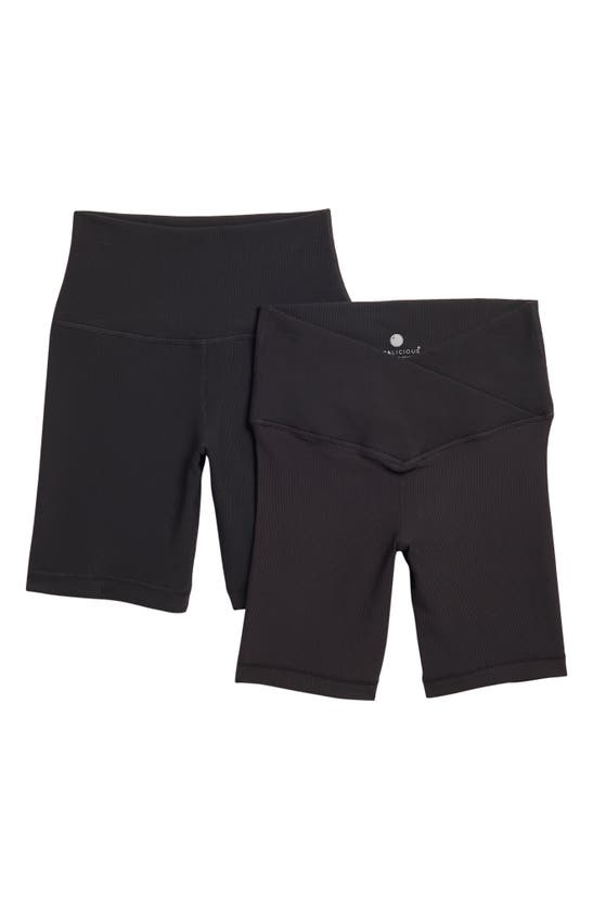 Shop Yogalicious Crossover 2-pack Rib High Waist Bike Shorts In Black/black