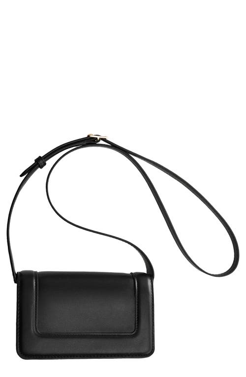 Faux Leather Flap Crossbody Bag in Black