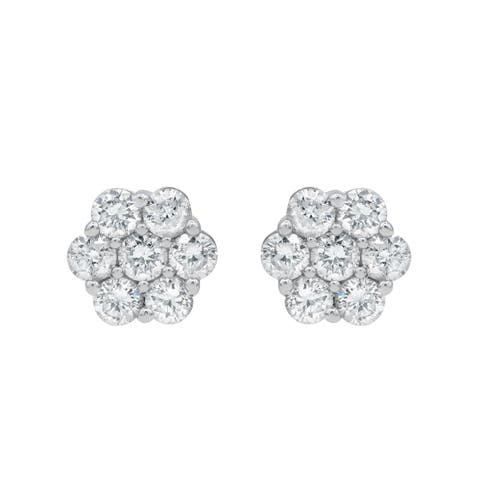 Luvmyjewelry Blossom 14k White Gold Flower Cluster Diamond Unisex Earrings In 14k White Gold