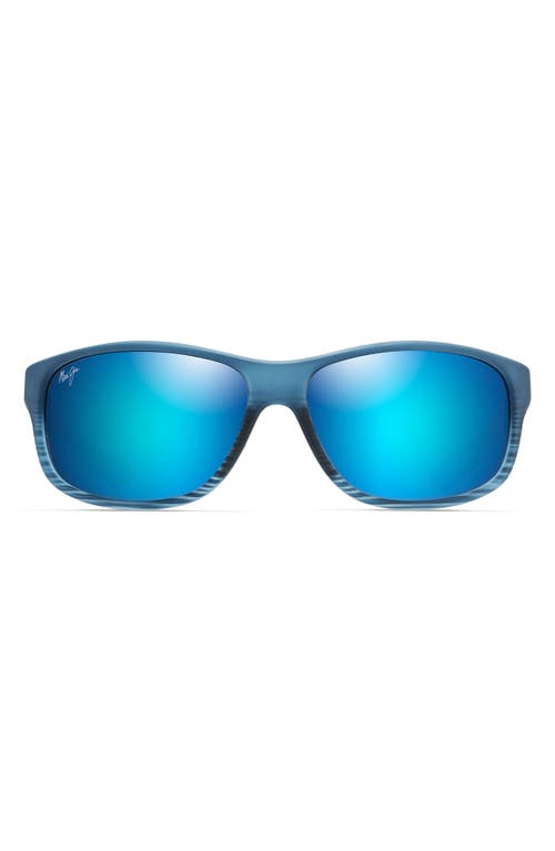 Maui Jim Kaiwi Channel 62mm Rectangular Polarized Sunglasses In Blue Black Stripe/blue Hawaii