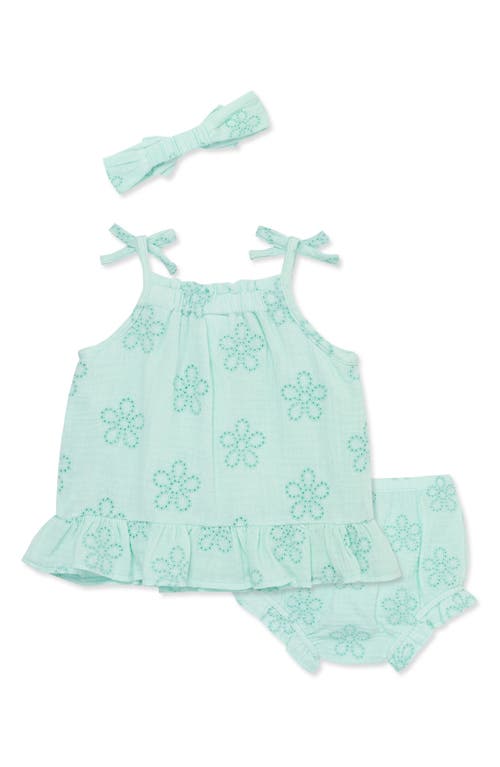 Little Me Eyelet Top, Bloomers & Headband Set Aqua at Nordstrom,