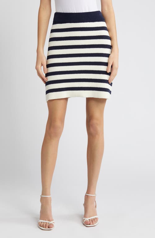 Stripe Cotton Blend Knit Miniskirt in Navy/White