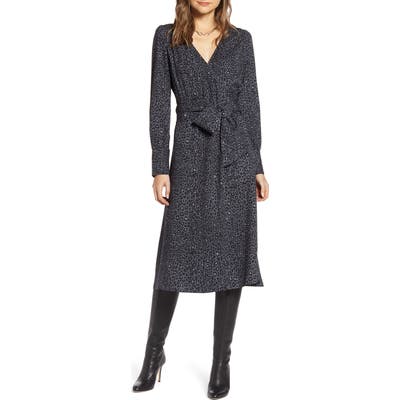 Halogen Long Sleeve Wrap Midi Dress, Grey