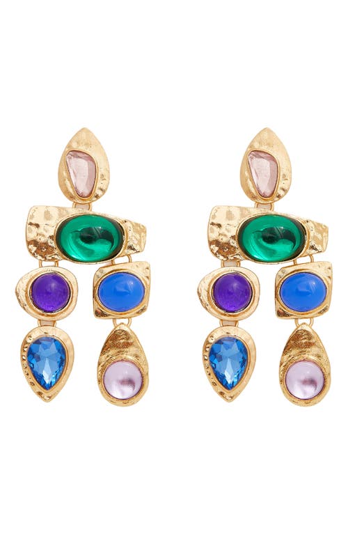 Resin Stone Drop Earrings in Gold/Blue Jewel