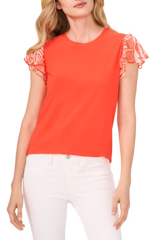 CeCe Mixed Media Flutter Sleeve Top Tigerlily Red at Nordstrom,