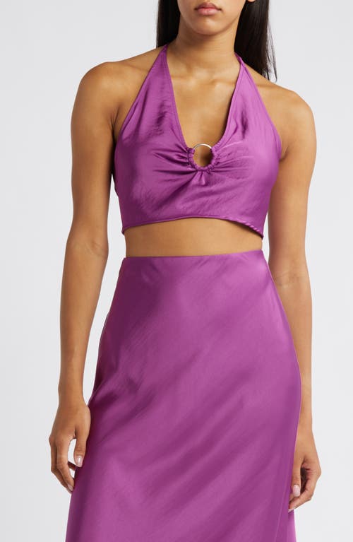 Marie Satin Crop Halter Top in Willow Herb