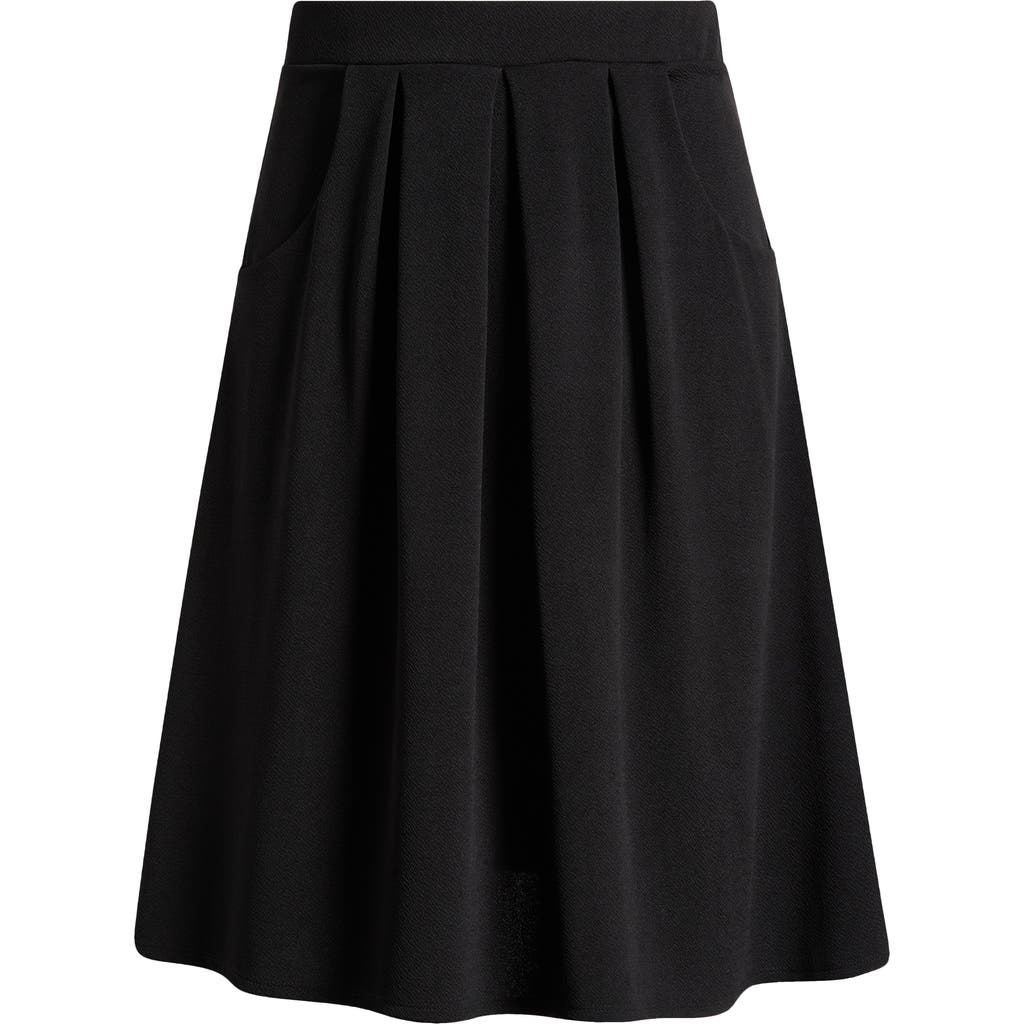 24seven Comfort Apparel Elastic Waist Pleated Pocket Midi Skirt In Black