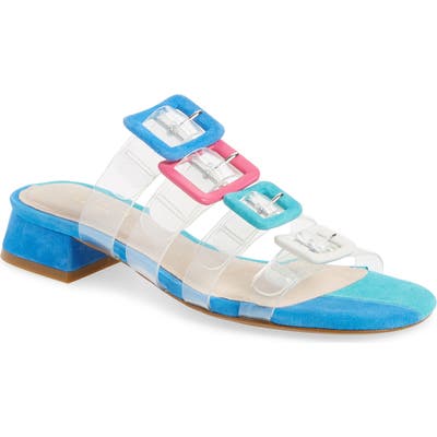 Cecelia New York Lincoln Strappy Clear Slide Sandal, Blue