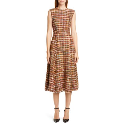 Adam Lippes Tweed Fit & Flare Dress, Red