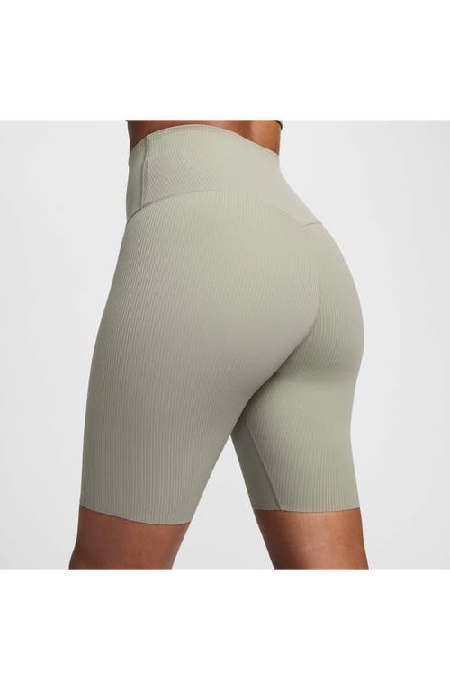 Shop Nike Zenvy Dri-fit High Waist Rib Bike Shorts In Light Army