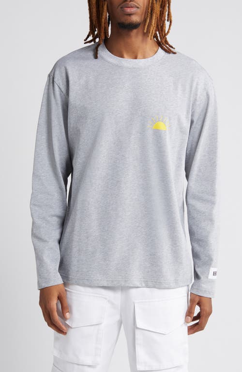 Sunrise Embroidered Long Sleeve Cotton T-Shirt in Heather Grey