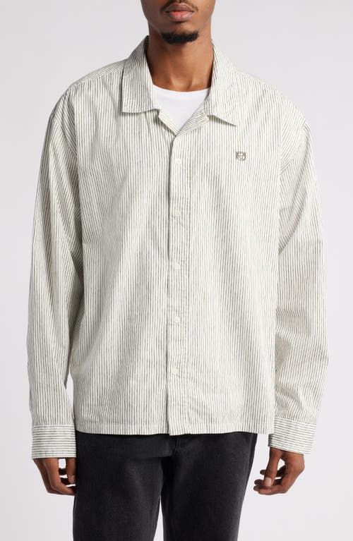 Museum of Peace & Quiet Vacation Pinstripe Long Sleeve Button-Up Shirt in Olive 