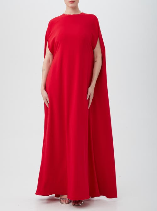 Trina Turk Masquerade Trapeze Cape Gown In Red Spark