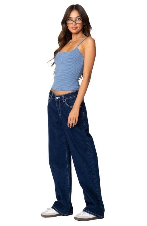 Edikted Striped Henley Tank Top In Blue