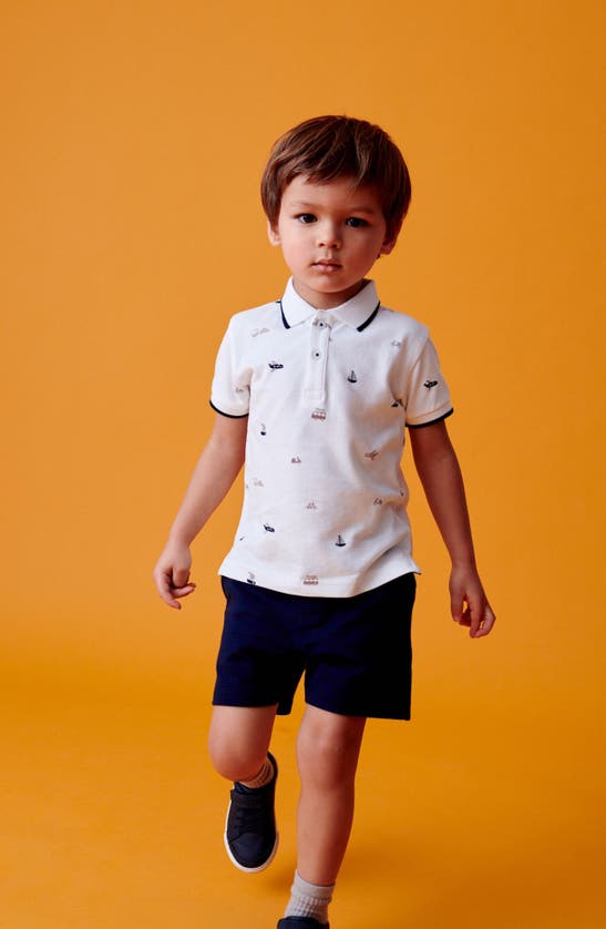 Shop Next Kids' Vehicle Print Cotton Polo & Shorts Set In White