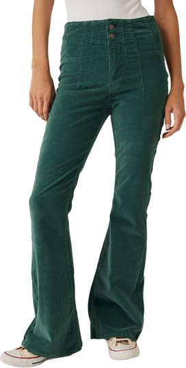 Topshop PETITE Green Corduroy Zip Flare Pants