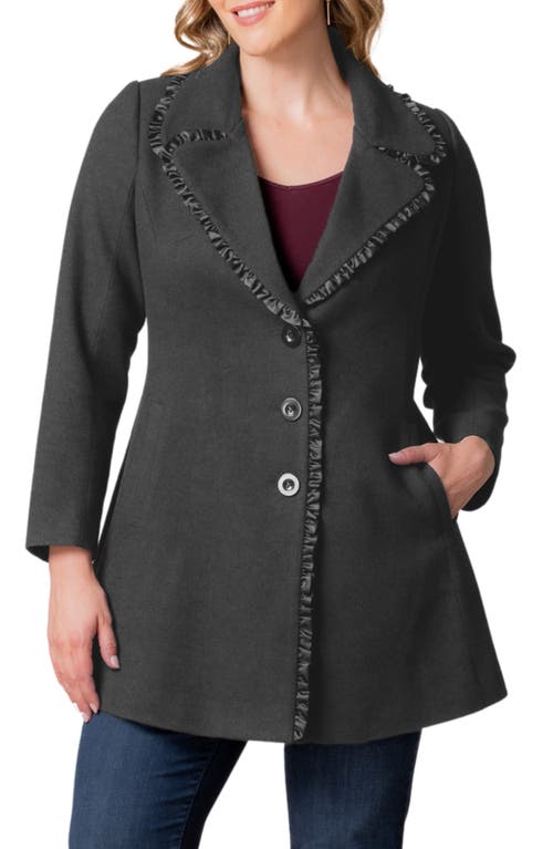 Shop Kiyonna Juliette Satin Trim Princess Seam Coat In Graphite Grey