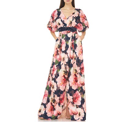 Carmen Marc Valvo Infusion Floral Print Chiffon Ballgown, Pink