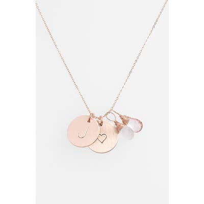 Nashelle 14K-Gold Fill Heart Disc, Moonstone & Pink Quartz Initial Necklace