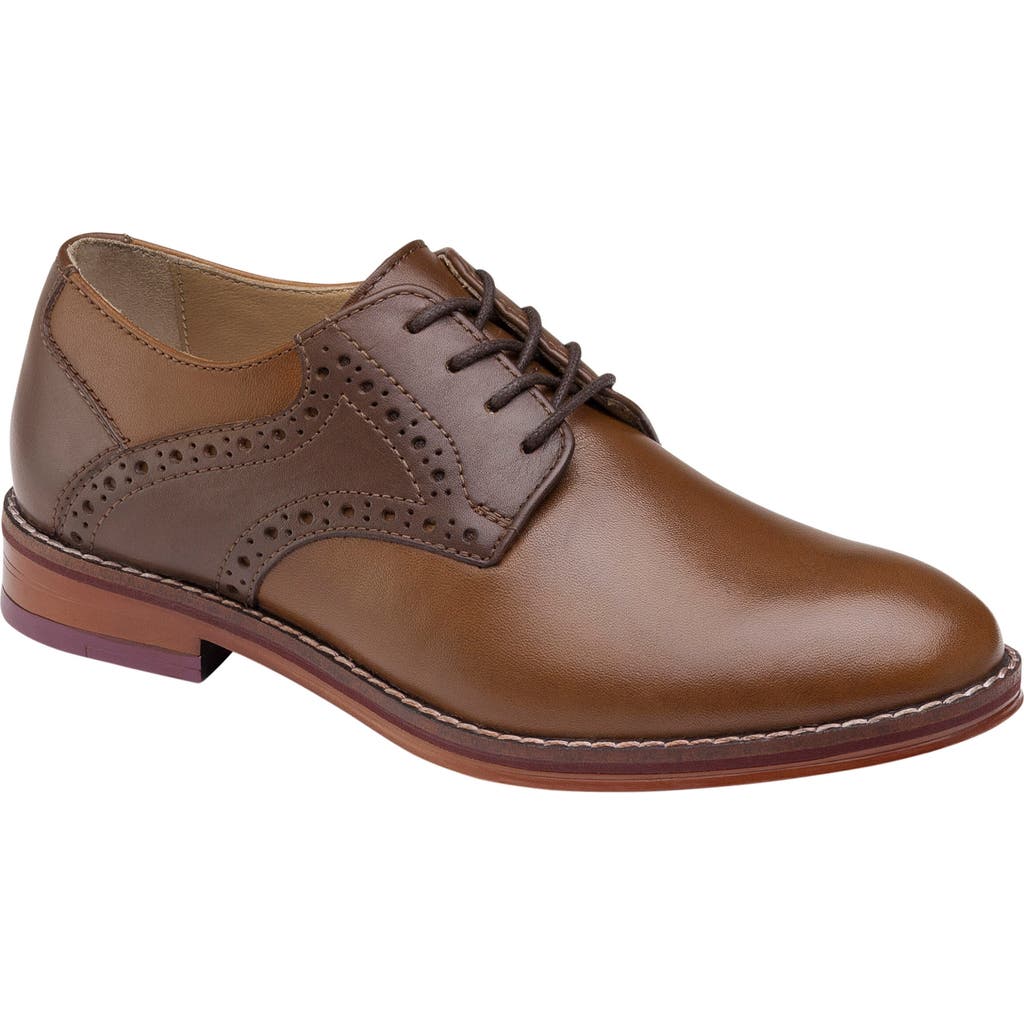Johnston & Murphy Kids' Conard Saddle Shoe In Tan/dark Brown Full Grain