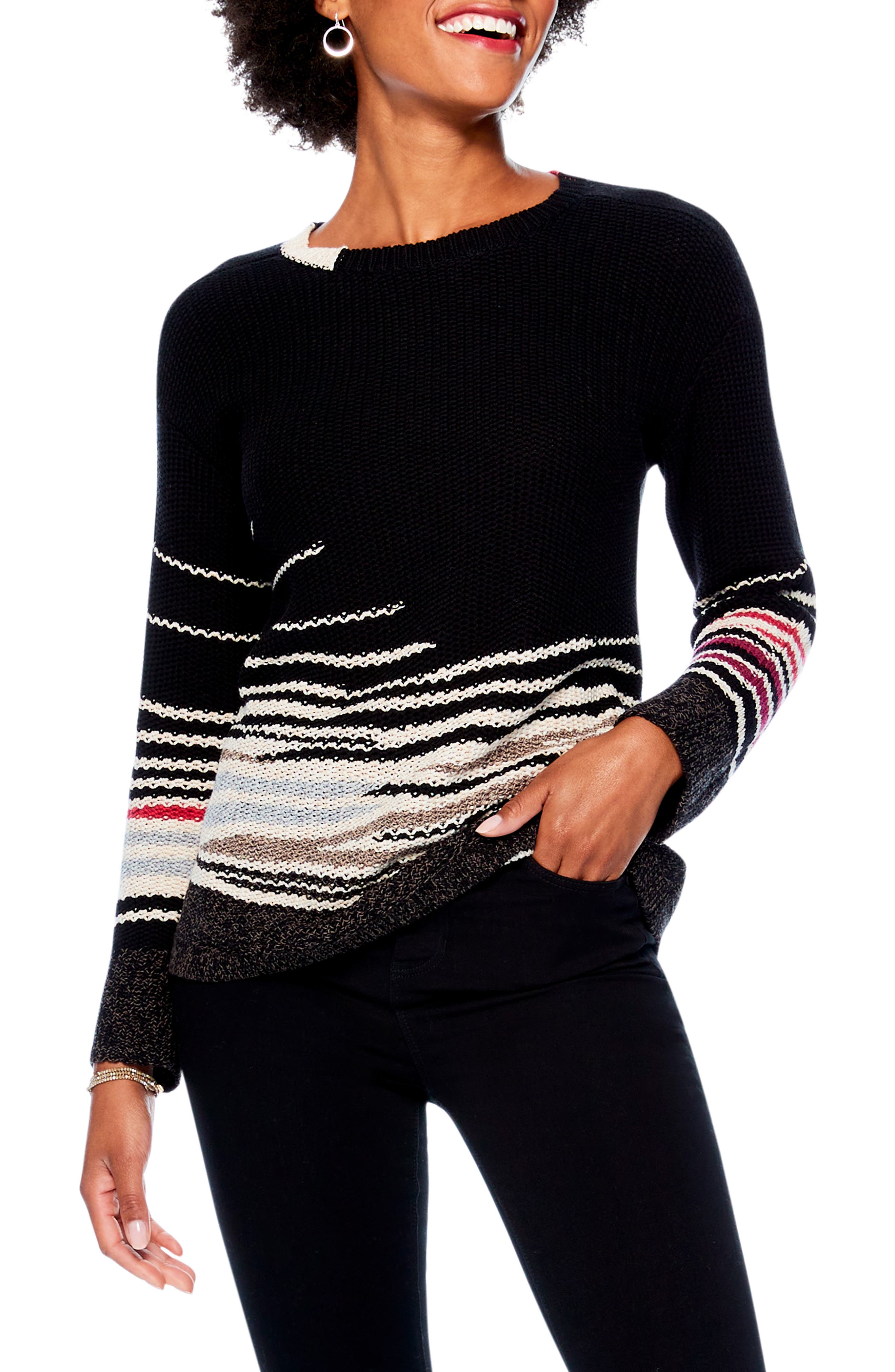 stripe textured crewneck sweater