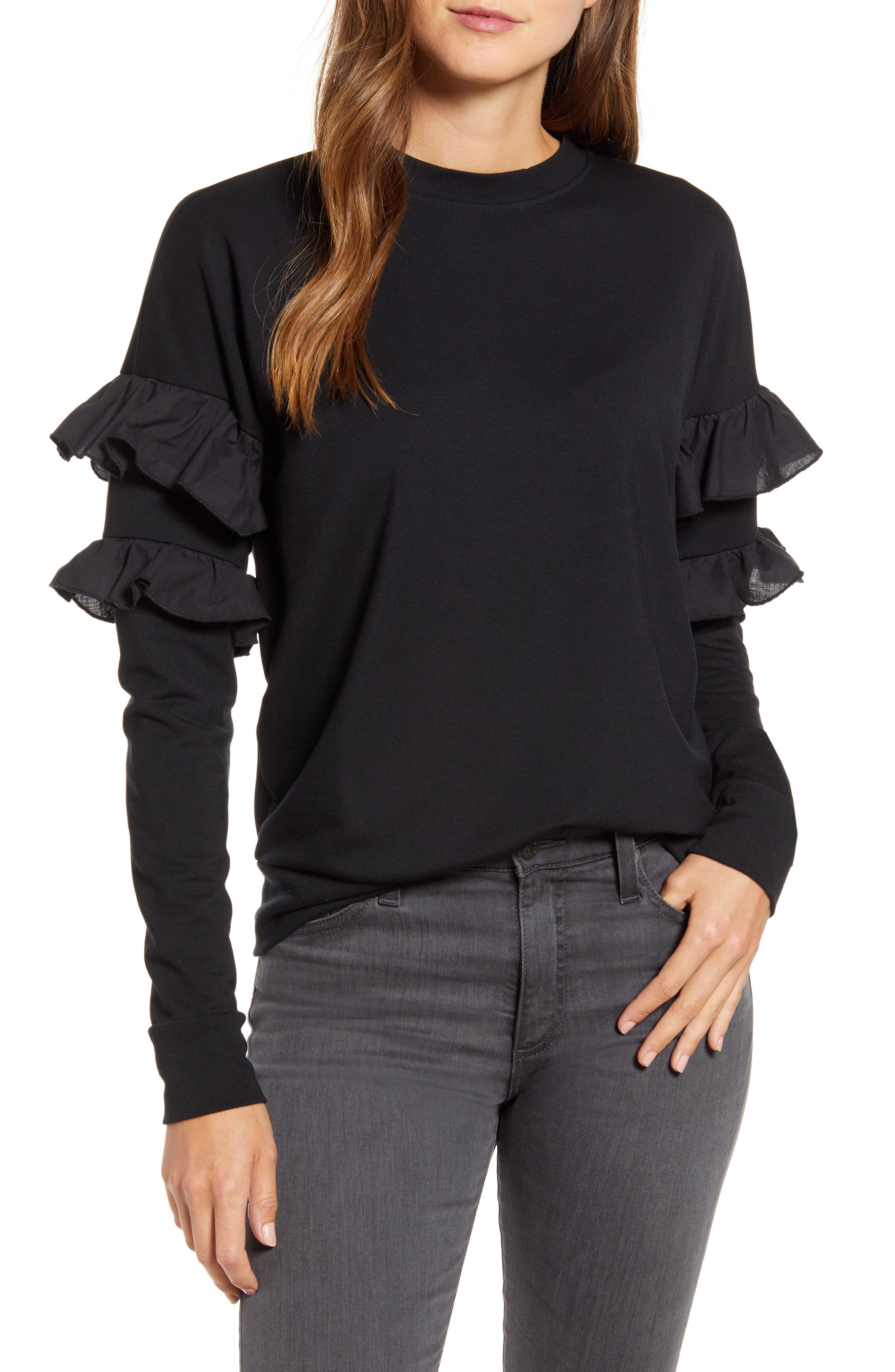 black ruffle sweatshirt