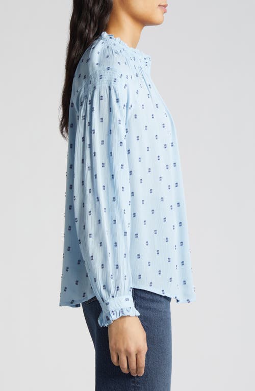 Wit & Wisdom Smocked Print Top In Airy Blue/navy