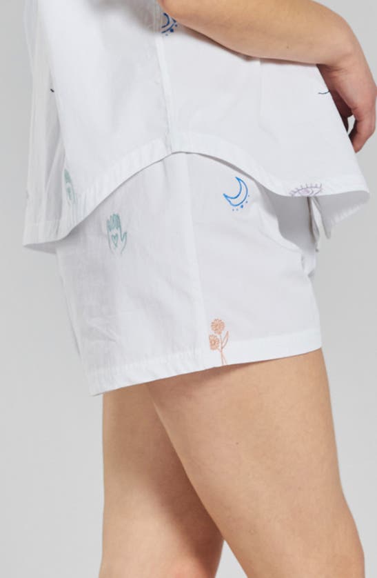 Peachaus Tsubaki Embroidered Ethical-cotton Pajama Shorts In Glacier White