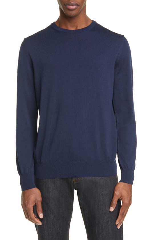 Canali Classic Fit Cotton Crewneck Sweater In Navy