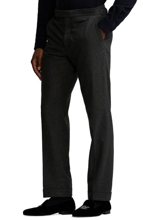 Shop Ralph Lauren Purple Label Flat Front Wool Flannel Trousers In Dark Grey