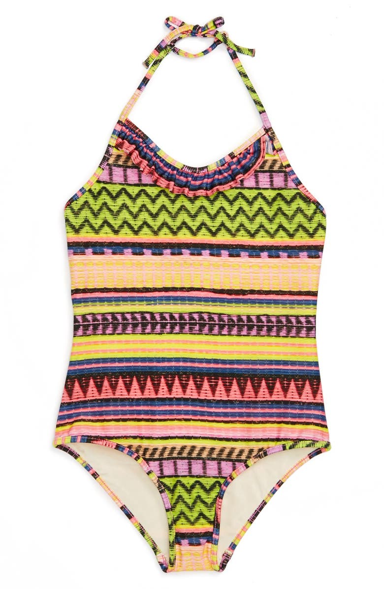Milly Minis Ruffle Halter One-Piece Swimsuit (Toddler Girls, Little ...