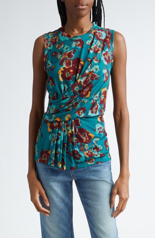 Ulla Johnson Naia Floral Print Sleeveless Top Jade at Nordstrom,