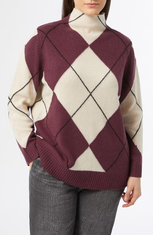 Shop Marina Rinaldi Caco Virgin Wool Argyle Sweater In Bordeaux