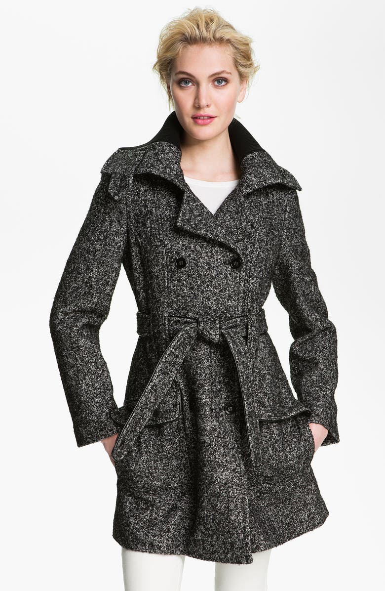 Calvin Klein Knit Collar Double Breasted Wool Blend Trench | Nordstrom