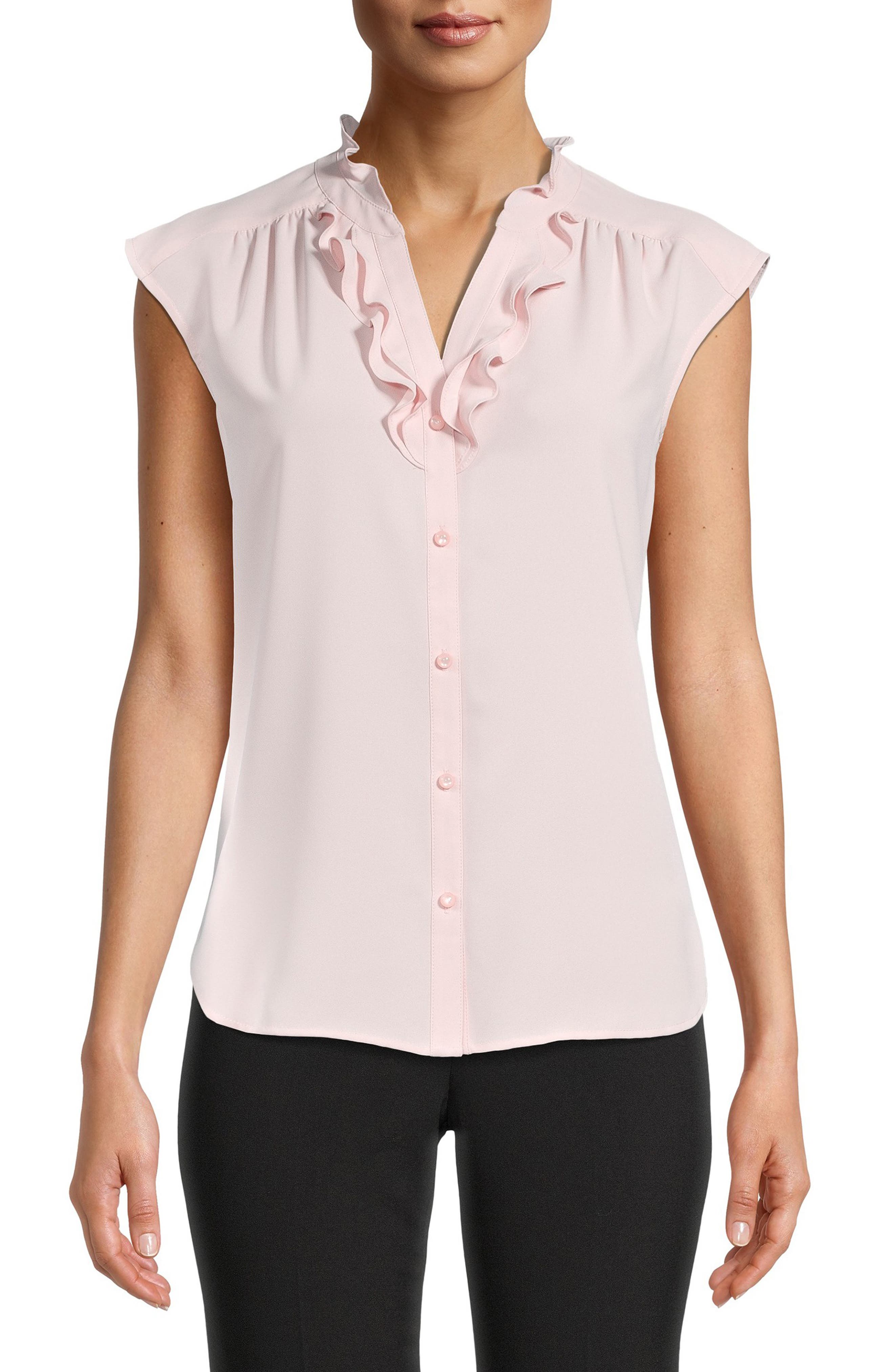 Anne Klein | Ruffle Split Neck Button Down Blouse | Nordstrom Rack