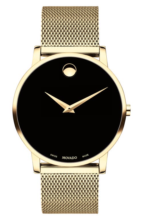 Shop Movado Museum Mesh Bracelet Watch, 40mm In Gold/black/gold