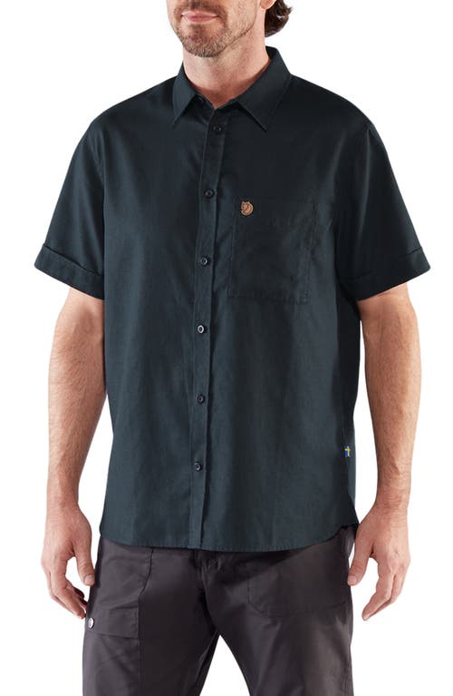 Fjällräven Ovik Travel Short Sleeve Button-Up Shirt in Dark Navy