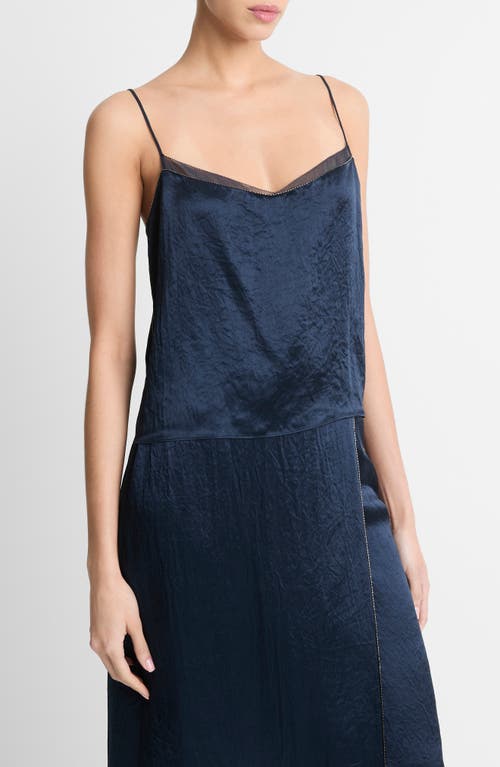 Shop Vince Beaded Border Hammered Satin Camisole In Coastal