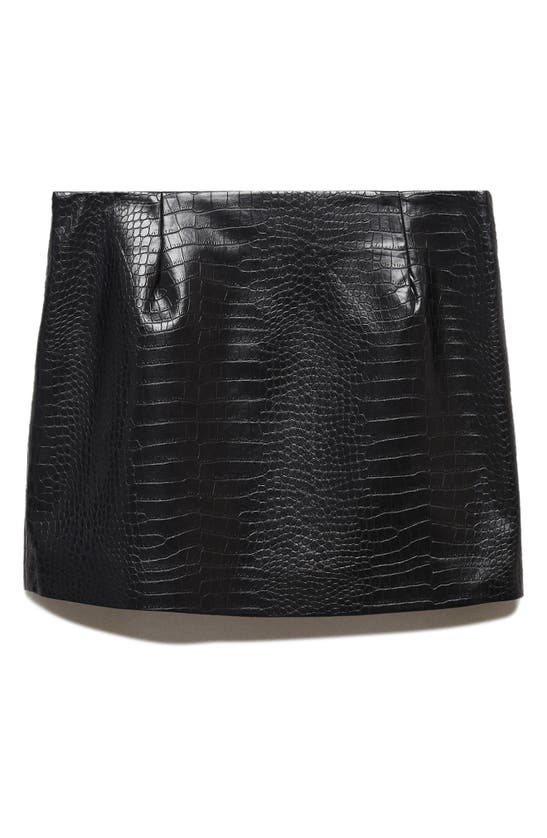 Shop Mango Croc Embossed Faux Leather Miniskirt In Black