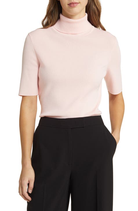 Solid-colour short-sleeve turtleneck sweater