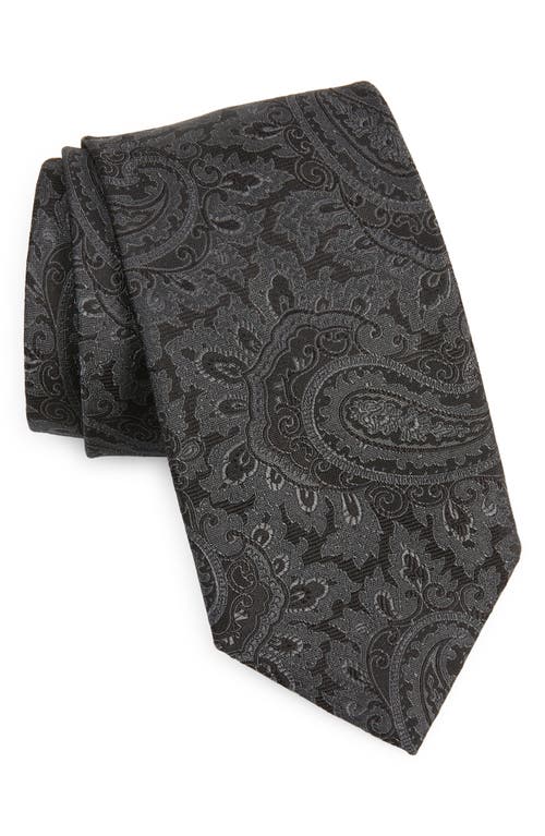 David Donahue Paisley Silk Tie in Charcoal/Taupe