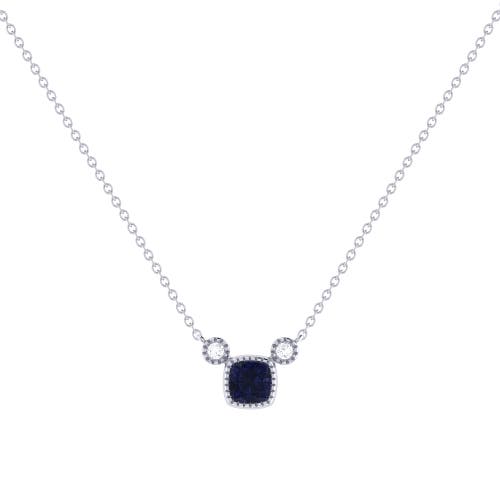 Luvmyjewelry Cushion Cut Sapphire & Diamond 14k Gold Birthstone Necklace In White Gold