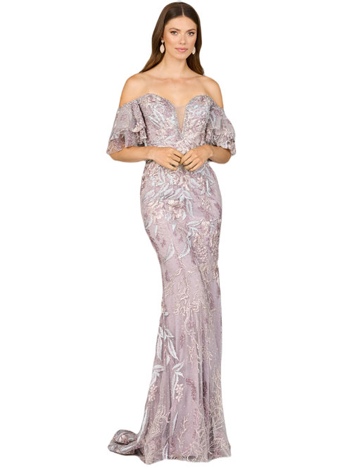 Lara New York Off Shoulder Mermaid Lace Gown In Dustypurple