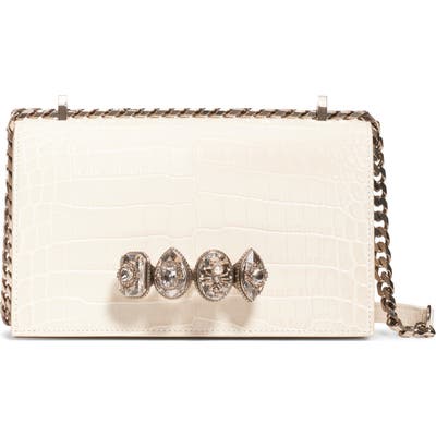 Alexander Mcqueen Crystal Knuckle Croc Embossed Leather Satchel - Pink