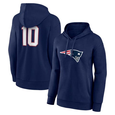 Women's Fanatics Branded Mac Jones Navy New England Patriots Player Icon Name & Number V-Neck Pullover Hoodie