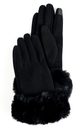 Marcus Adler Faux Fur Cuff Jersey Knit Gloves In Black