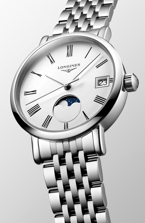 Longines Women's Swiss Elegant Moonphase Stainless Steel Bracelet Watch 30mm In White