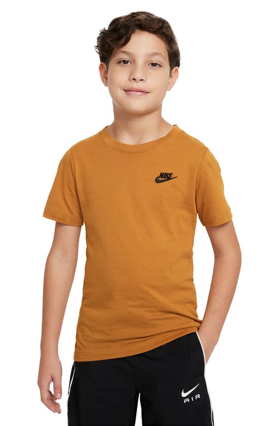 Nike Sportswear Kids' Embroidered Swoosh T-shirt In Desert Ochre/ Black