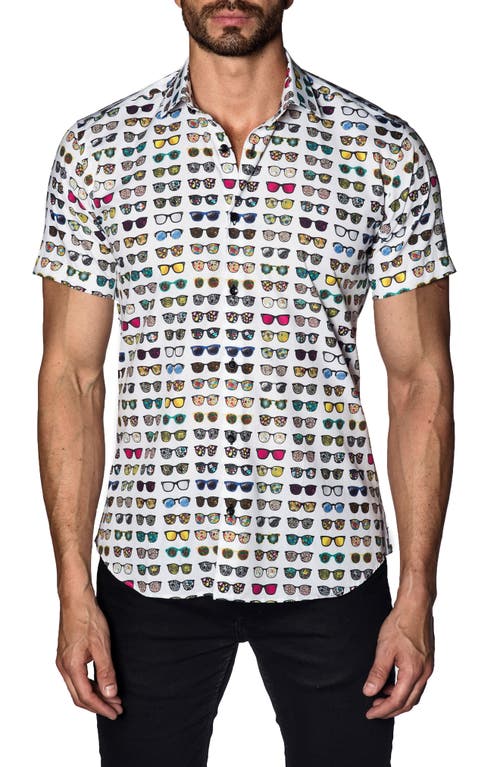 Jared Lang Sunglasses Print Sport Shirt in White Multi Sunglasses at Nordstrom, Size Medium