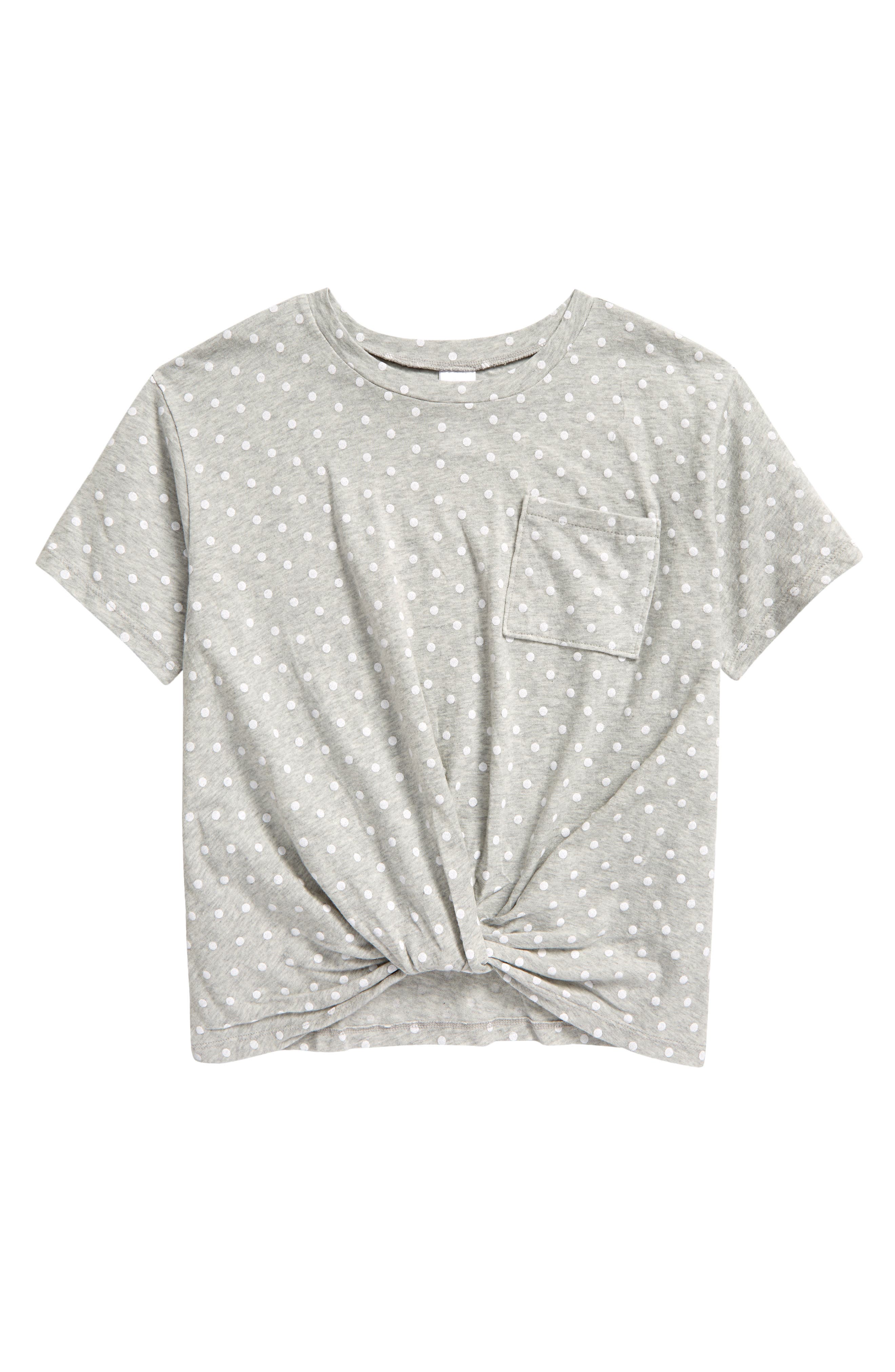 Nordstrom Kids' Knot Front T-shirt In Grey Heather- White Dot